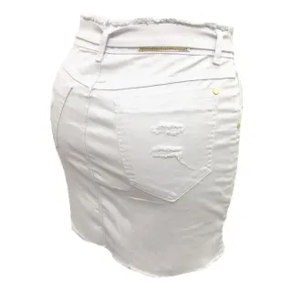 Saia Plus Size Branca com Cinto de Cintura Alta - Tamanho 46 ao 54 - Branco