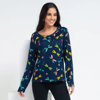 Colar Blusa Manga Longa Plussize - Ref:M0056 - azul verde com diversos
