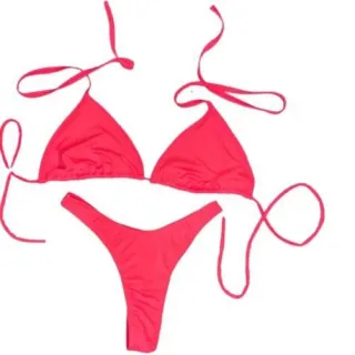 Feminina cortininha fio dental asa delta, biquíni todo forrado sem bojo - Biquíni Preto