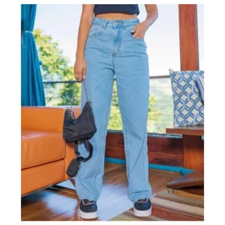 Ótima Qualidade - Calça Pantalona Wide Leg Jeans Lisa - Wide Medio Lisa 132