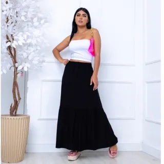 Moda feminina: Saia longa duas maria em viscolinho - Marsala