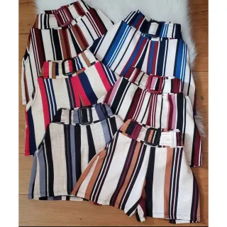 Plus Estampado Cintura Alta Feminino - Short 34 ao 48 - Estampa listrada