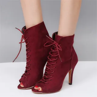 Botas de Lazer ao Ar Livre Boca de Peixe Tamanho Grande Outono, Mulheres Moda Stiletto Calcanhar Ankle Boots - Preto