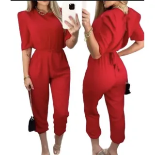 Manga Princesa Macacão Longo Feminino com Cinto - Fúcsia