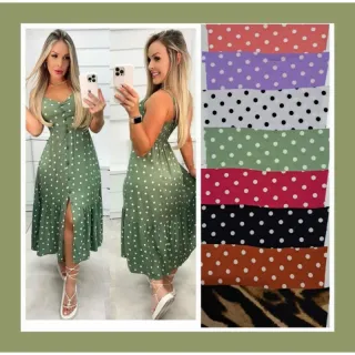 Poá e Creta Mídi Vestido - Verde Bandeira