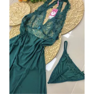 Conjunto Sensual: Camisola Transparente com Calcinha Fio Dental - Sex Shop - Conforme disponibilidade