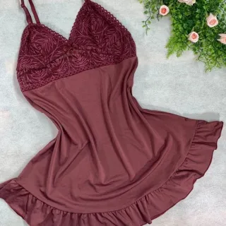 Pijama de Renda Linha Noite Sem Bojo - Rubro