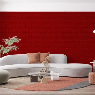 Adesivo Vermelho Geométrico 3D - Papel de Parede 1m x 50cm - Único