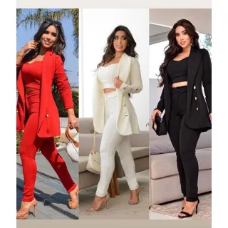 Conjunto Maxi Blazer Feminino Cropped Calça Jaqueta - Vermelho