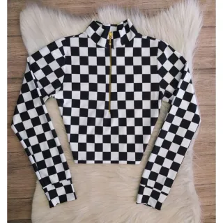 Blusa Manga Longa Cropped com Gola Alta e Zíper - Inverno - Fúcsia