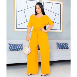 Bolsos Flare Regulável Cinto Pantacourt Longo Feminino Macacão - GEOMETRICO TERRA