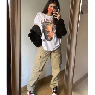 Envio rápido: Calça skatista cargo preta, caqui e bege - Bege