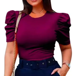 Blusinha Feminina Manga Curta Canelada Princesa - Kit com 5 Blusas - Único