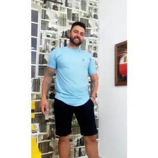 Camiseta Longline Masculina Lisa de Gola Redonda - Azul ramo kc