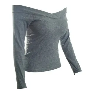 Promoção Blusa Feminina Manga Longa Ombro a Ombro Canelada - Cinza