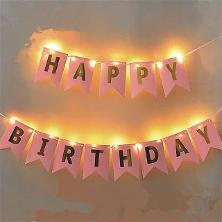 Festa de Aniversário com Letras e Luzes - Decoração para Fundo de Festa - Preto HB+2set 2M LED