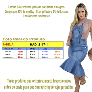 Moda Evangélica: Saia Jardineira Jeans com Elastano Premium - GG/40