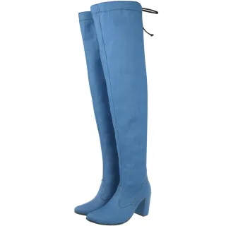 Bota The Knee Over Cano Longo Saltinho Quadrado - Preto