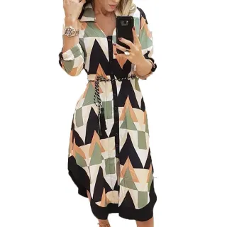 Vestido longo feminino estilo férias, casual e estampado - Azul e Branco