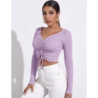 Manga Longa Gringa Cropped Drapeado Feminino - Rose  Bebe