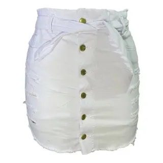Saia Plus Size Branca com Cinto de Cintura Alta - Tamanho 46 ao 54 - Branco