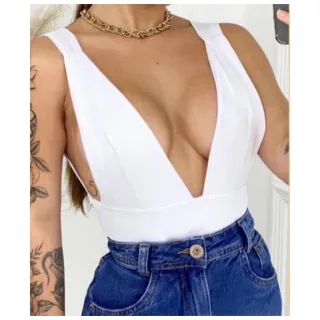 Maio Feminino Decotado V Forrado com Duplo Forro - Preto