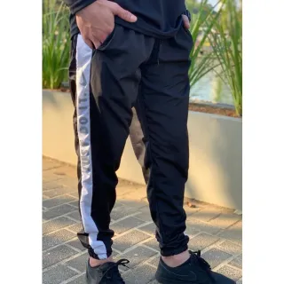 Treino Elastano/Tactel Calça Esportiva Masculina - PRETA COM LISTRA BRANCA