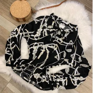 Moda feminina: Camisa Social Feminina estampada Chic - VERMELHO COM BRANCO