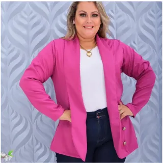 Moda feminina: Blazer plus size com botão dourado - Telha