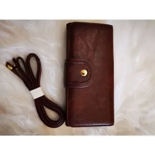 Grange carteira feminina com alça, porta cartão/dinheiro/celular - Marrom