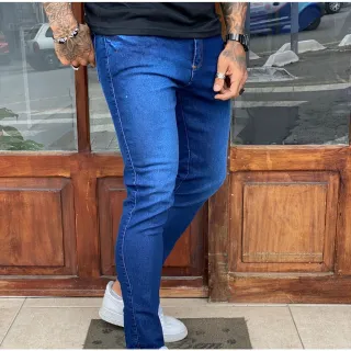Calças Premium Masculina Kit 2 Skinny Jeans - CALÇA CLARA/AZUL ESCURA LISA