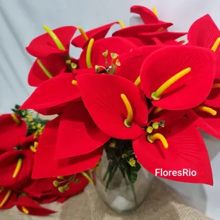 Decoração Casamento Buquê Flor Artificial Veludo Copo de Leite Vermelho - Único