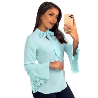 Moda Evangelica Feminina Blusa Linda Manga Longa Sku: Bml12 - Azul Claro