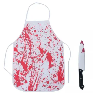 Avental de Açougueiro com Sangue e Faca - Fantasia Masculina para Festa de Halloween e Carnaval - Único
