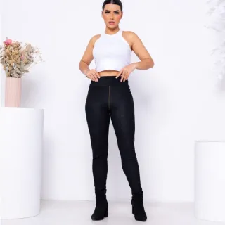 Legging Jeans Feminina Cos Alto Skinny com lycra - CINZA COR