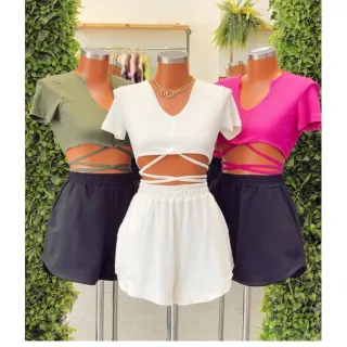 Nova tendência: cropped canelado com amarração - Moda blogueira - Verde água