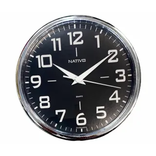 Relógio Nativo Metalizado Cromo Redondo de Parede 22,5cm