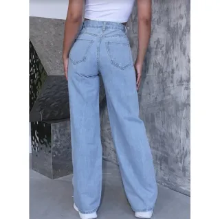 Calça Wide Leg Feminina Estampada Jeans Cintura Alta - Moda Gringa - Wide est coração