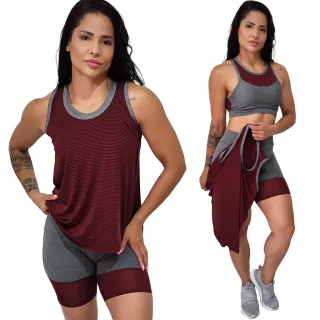 Roupa Academia Camiseta Regata Bermuda Fitness Top Bojo 3 Peças - Azul