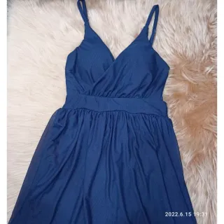 Vestido forrado alça longo de festa Tule - Azul Marinho