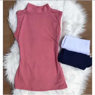 Blusa Feminina Canelada Verão 2022 - Blogueirinha Gola Alta - Verde Militar