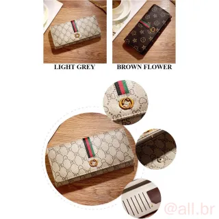 Bolsa Feminina em Couro PU com Zíper - Carteira Comprida - Brown Flower
