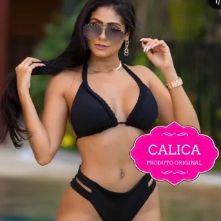 Calcinha Biquíni Hot Pant Cintura Alta Trançado Com Bojo Faixas - Calica moda praia - Rosa Escuro