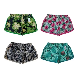 Bermuda Estampada Tactel Feminina - Kit com 02 Shorts - sortidas