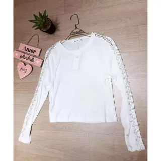 Blusa Feminina Manga Longa Linho Frio com Detalhe de Pérolas - Vinho