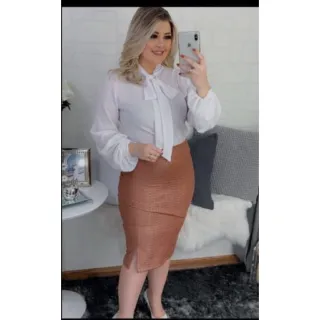 Lançamento Top Saia Midi Social Chique Cristã Secretária Escritório - Rosa