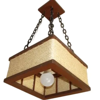 Pendente Rústico Quadrada Madeira 44 Cm - Luminária Lustre - Único
