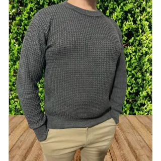 Suéter Tricô Gola Redonda Masculino Sem Bordado