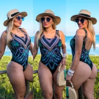 Moda Praia Feminina - Maiô Elástico nas Costas - Onça Moldura