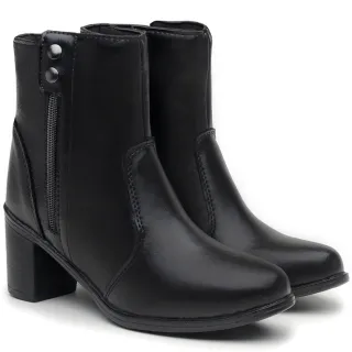 Dona Beja - Bota Confortável Feminina Salto Alto Cano Médio Exclusiva - Preto